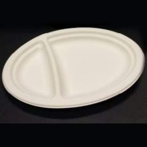 Piatti fibra pressata ovale a 2 scomparti
